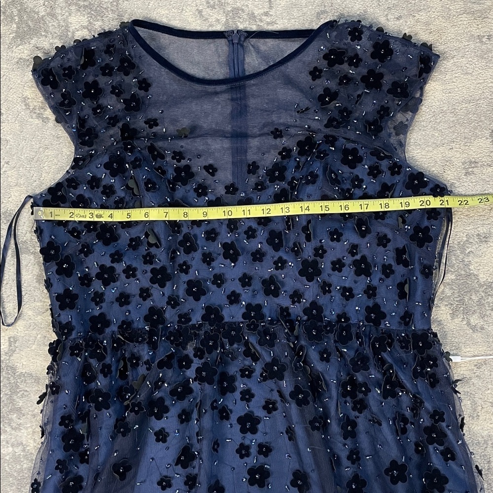 NWT Mac Duggal 67910 Floral Applique Tea Dress Fit Flare Illusion Neck Midnight - Picture 7 of 12